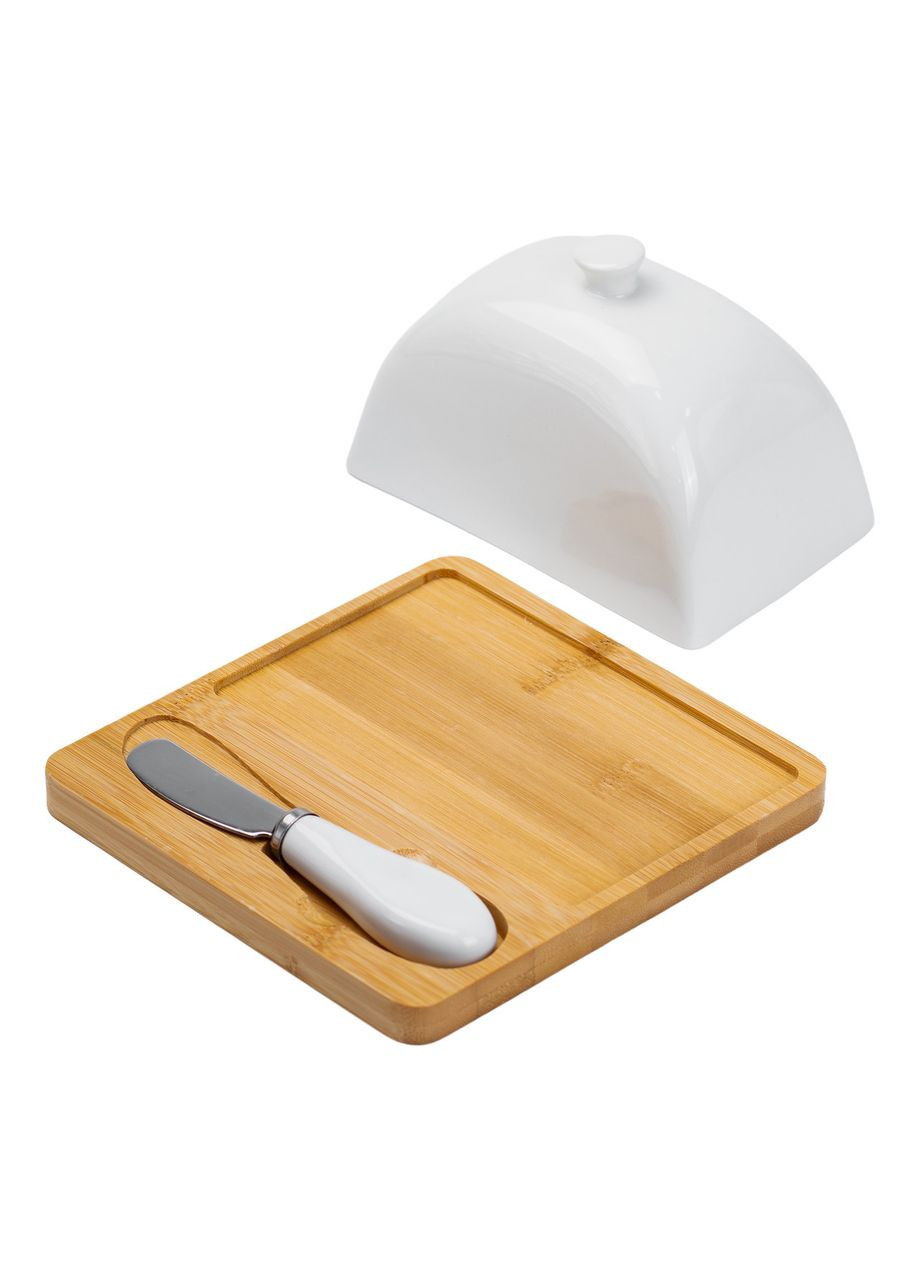 Масленка керамическая 15×15×9 см с ножом на подставке HP1255 Yiwu (351432222)