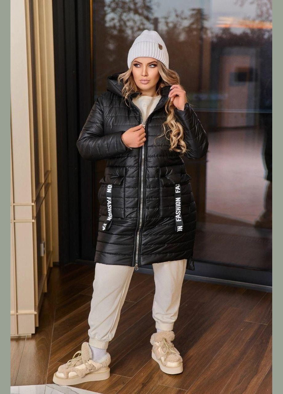 Чорна зимня куртка жіноча зимова батальна sf-128 тепло та стильно чорний, 50-52 Sofia