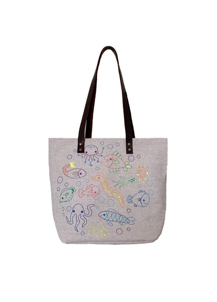 Сумка с кожаными ручками с вышивкой Ocean Art Knit (334305857)