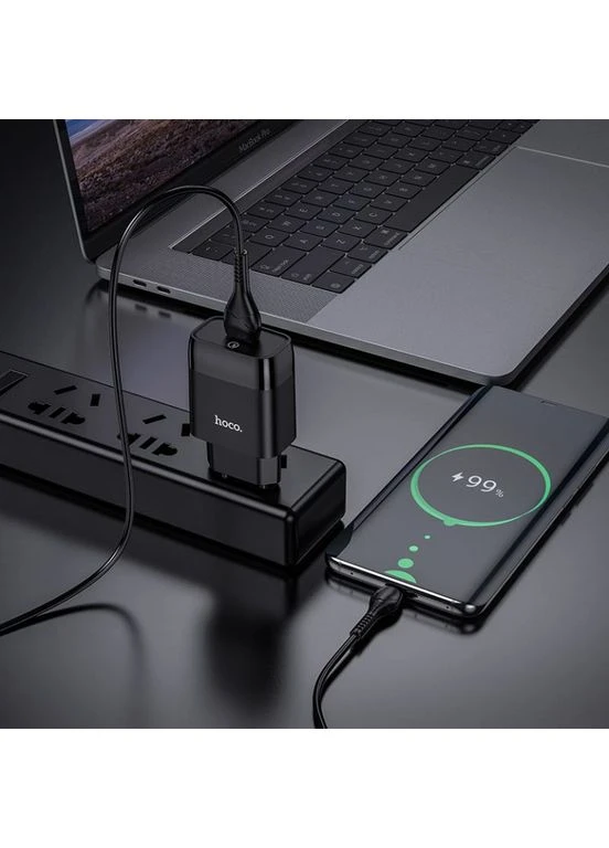 Сетевое зарядное устройство с кабелем single port QC3.0 charger set(Micro) 18W Black (6931474732521) Hoco C72Q Glorious (361347429)