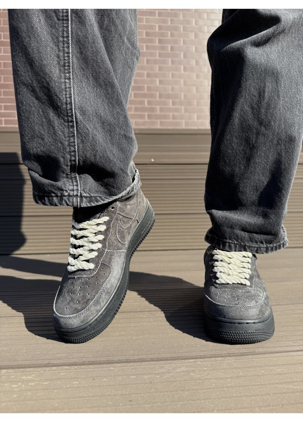 Серые демисезонные кроссовки мужские nike air force grey найк аир форс 1 премиум No Brand