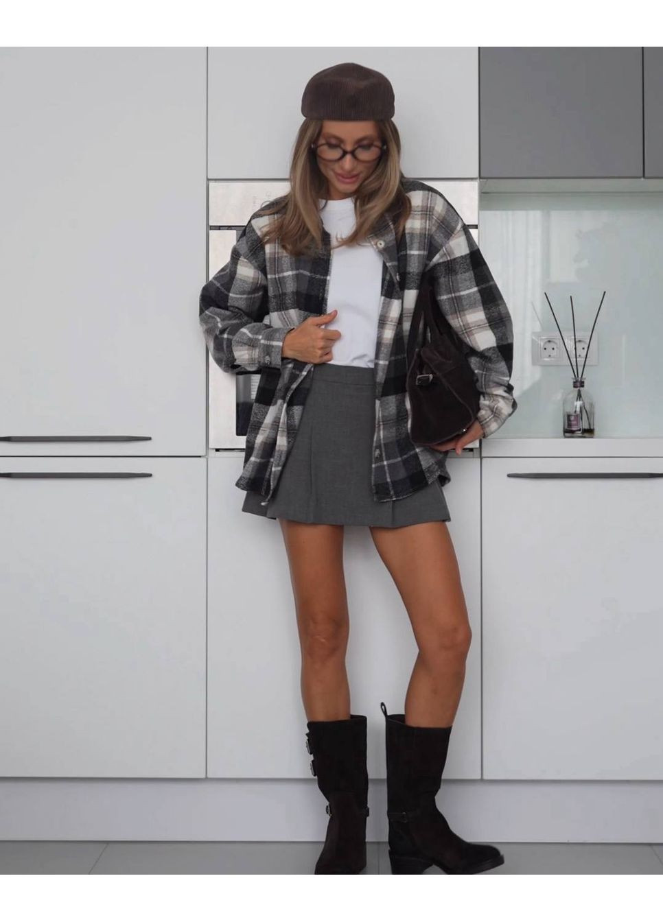 Графитовая повседневный рубашка в клетку GD/GL Модний простір с длинным рукавом