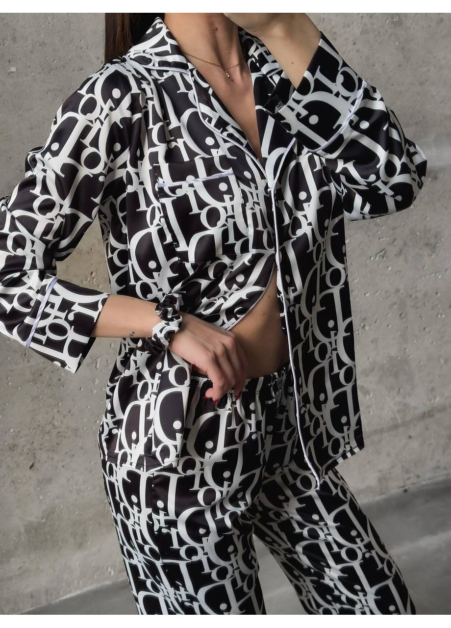 Черная всесезон женская пижама | черная рубашка + брюки Vital-Textile 1000