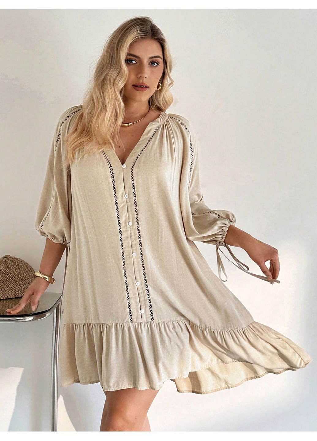 Оливковое (хаки) платье SHEIN однотонное