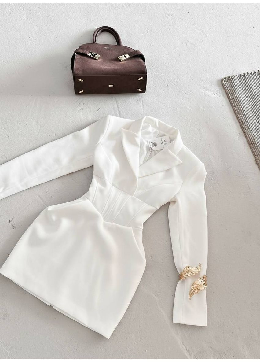 Молочна повсякденний, ділова, вечірня, кежуал жіноча сукня піджак сукня-жакет No Brand однотонна