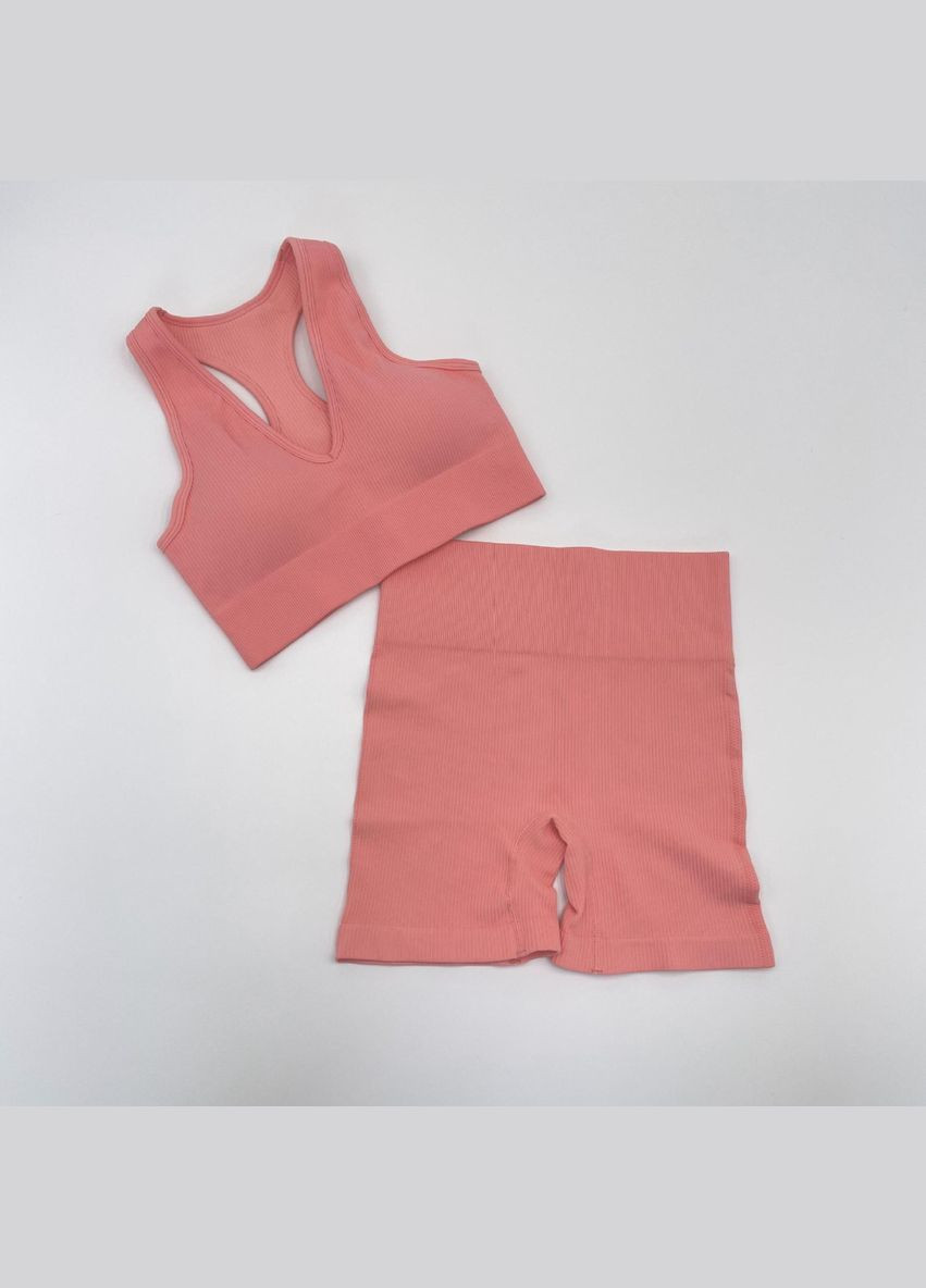 Комплект для фітнесу (спортивний костюм) топ та велосипедки Рубчик 10125 S персиковий Fashion (336547430)