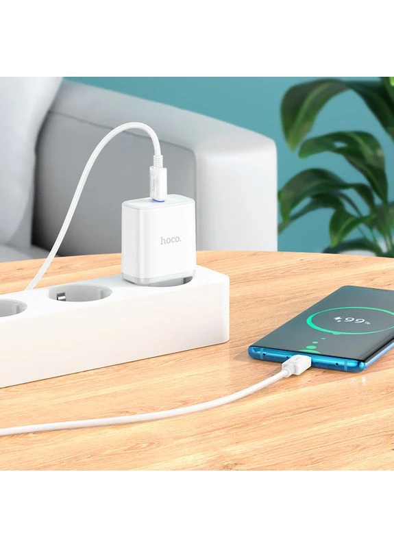Мережевий зарядний пристрій single port PD20W charger set (Type-C to Type-C) (EU) White Hoco C104A Stage (368698067)