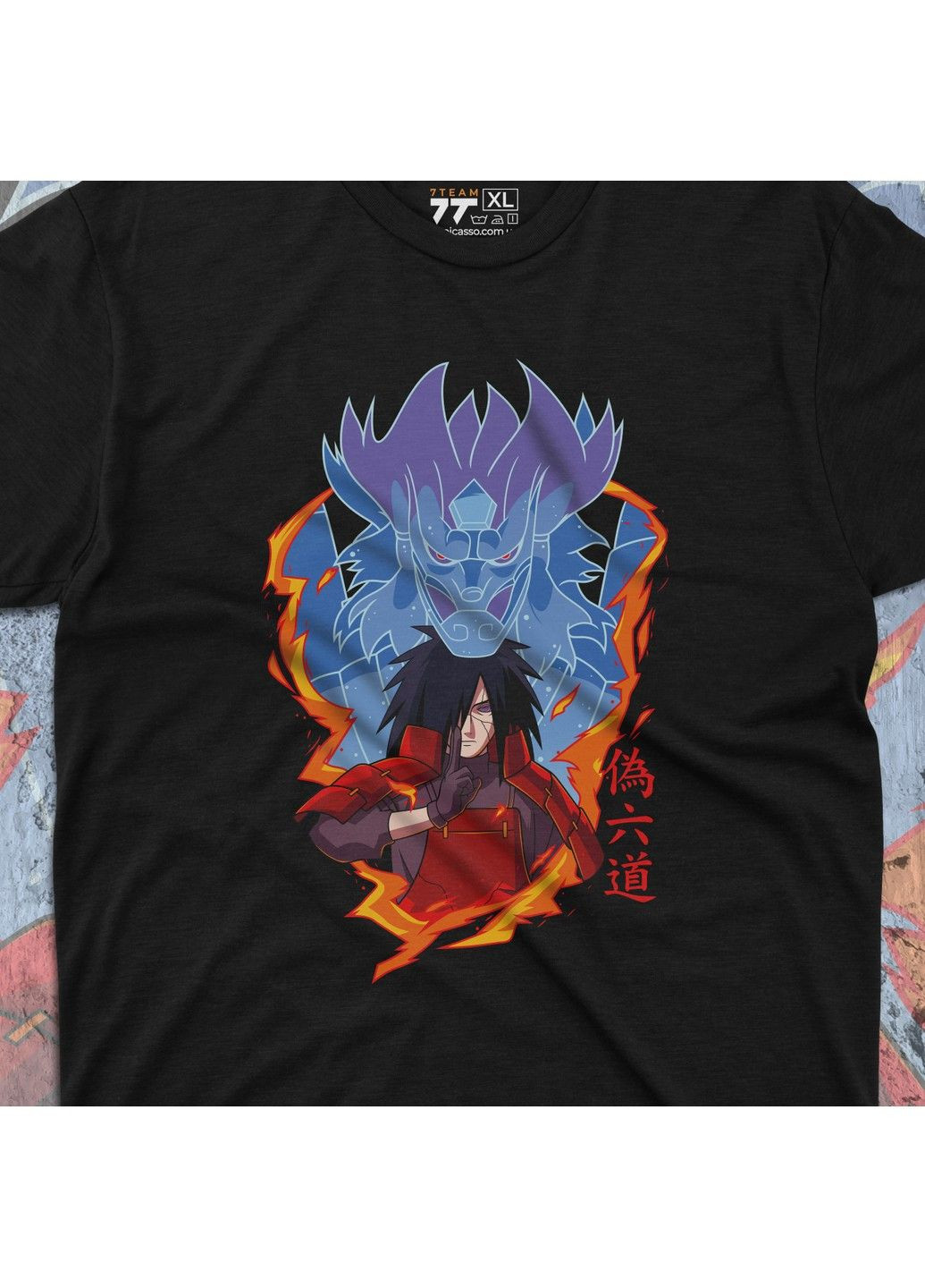 Чорна футболка з принтом наруто - мадара сусано No Brand