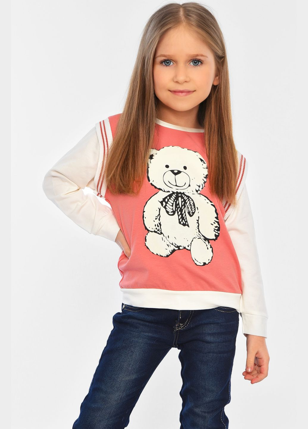 Let's Shop свитшот детский для девочки пудрового цвета абстрактный пудровый кэжуал