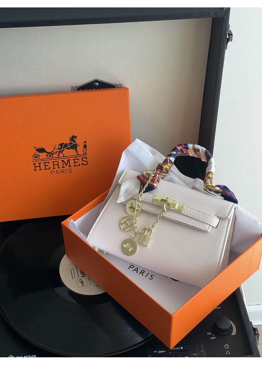 Сумка жіноча Kelly mini білий з хусткою крос боді No Brand (369935221)