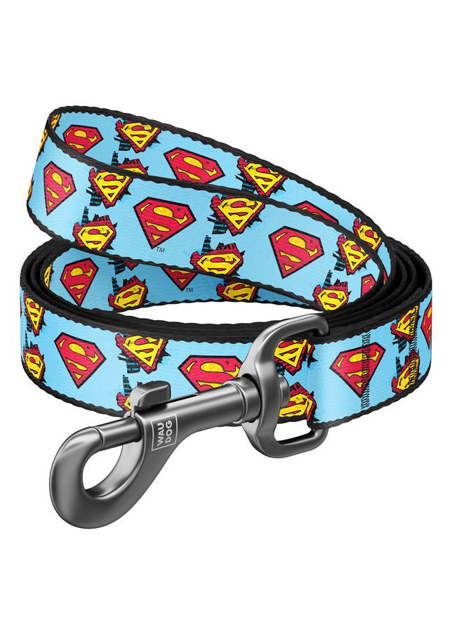 Повідець для собак нейлоновий WAUDOG Nylon, малюнок "Супермен", Ш 25 мм, Дов 122 см No Brand (363199326)