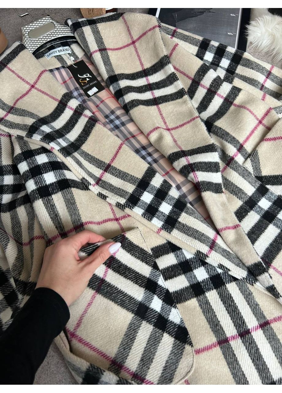 Бежевое демисезонное Женское пальто-халат из турецкого кашемира MonCher