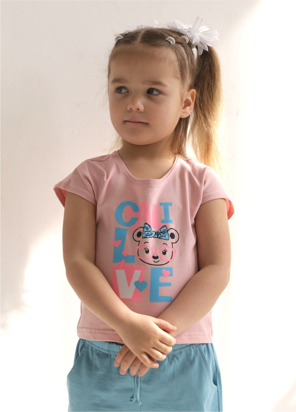 Пудровая летняя детская футболка для девочки ft-25-15 GABBI