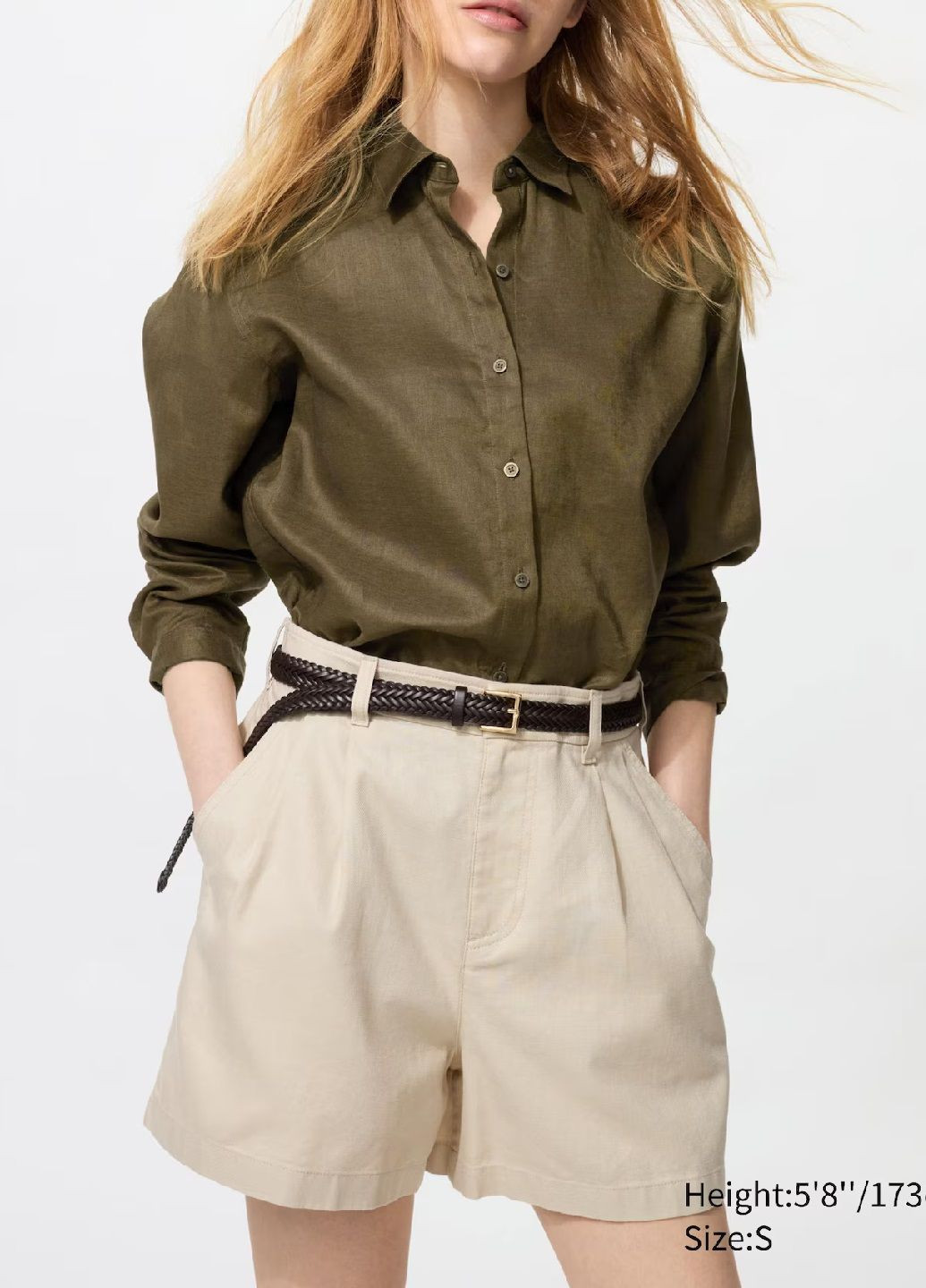 Оливковая рубашка однотонная Uniqlo