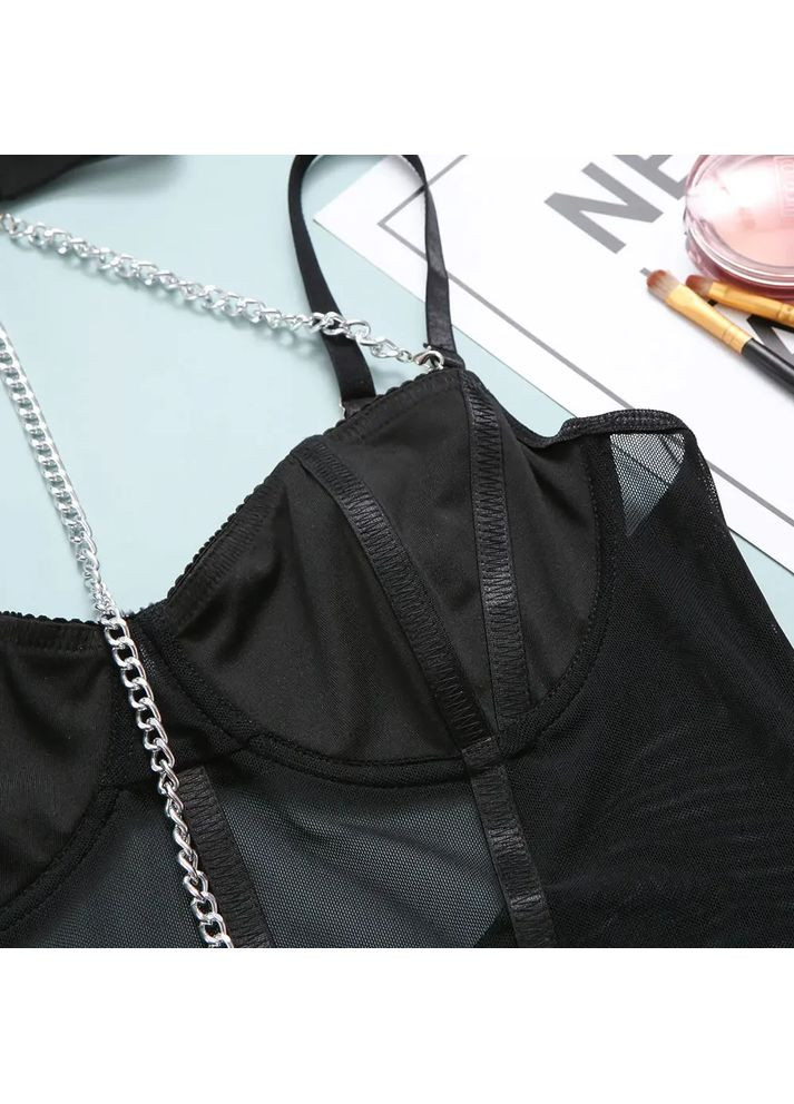 Мереживний боді із поясом і підтяжками із кісточками та кнопками в зоні паху. Мереживний боді із ланцюжком China (360864048)