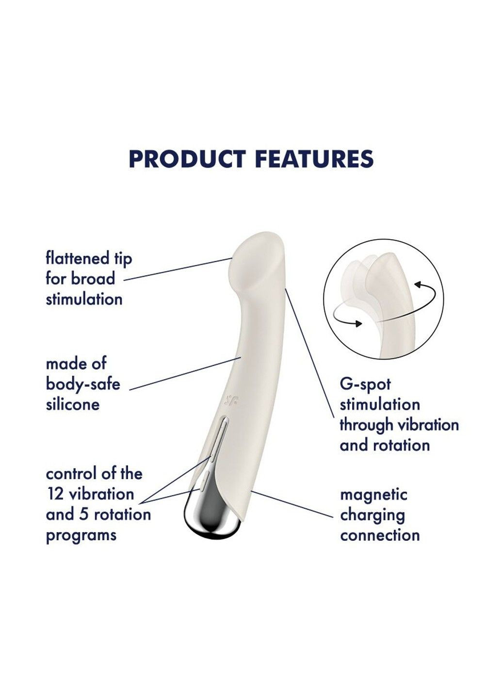 Вибратор с ротацией Spinning G-Spot 1 Beige, плоская площадка для стимуляции точки G Satisfyer (322740445)