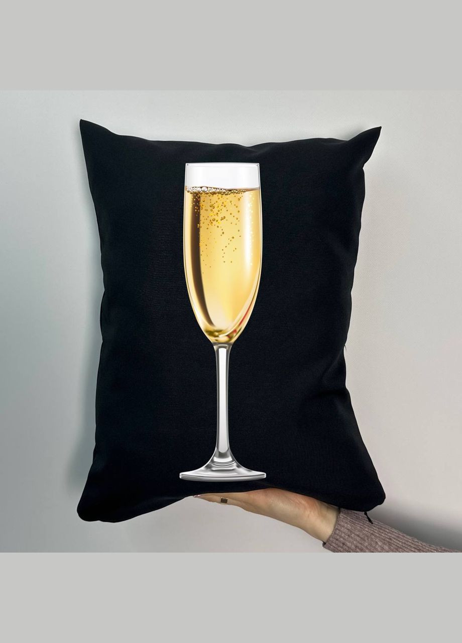 Подушка з принтом габардинова Келих Шампанського, чорна 35х45 (649) Hand Made (350942320)