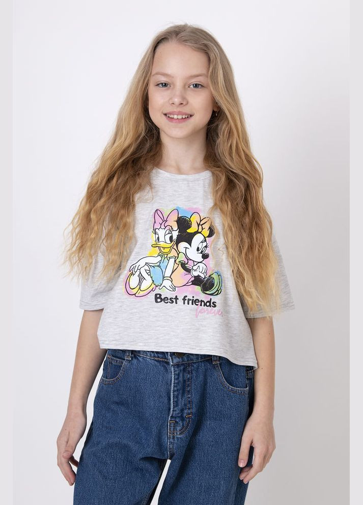 Серая летняя футболка для девочки (бантик) Mevis
