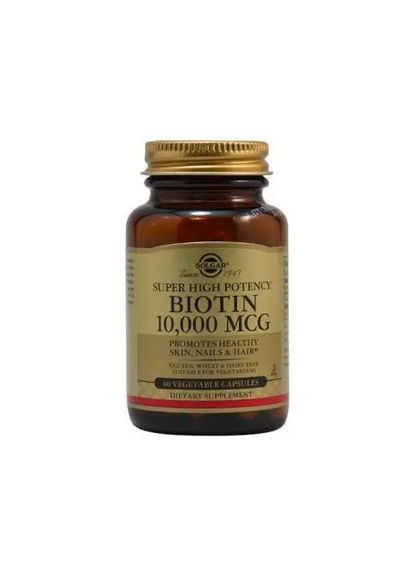 Биотин, Biotin, Super High Potency, высокая эффективность, 10000 мкг, 60 капсул Solgar (329199488)