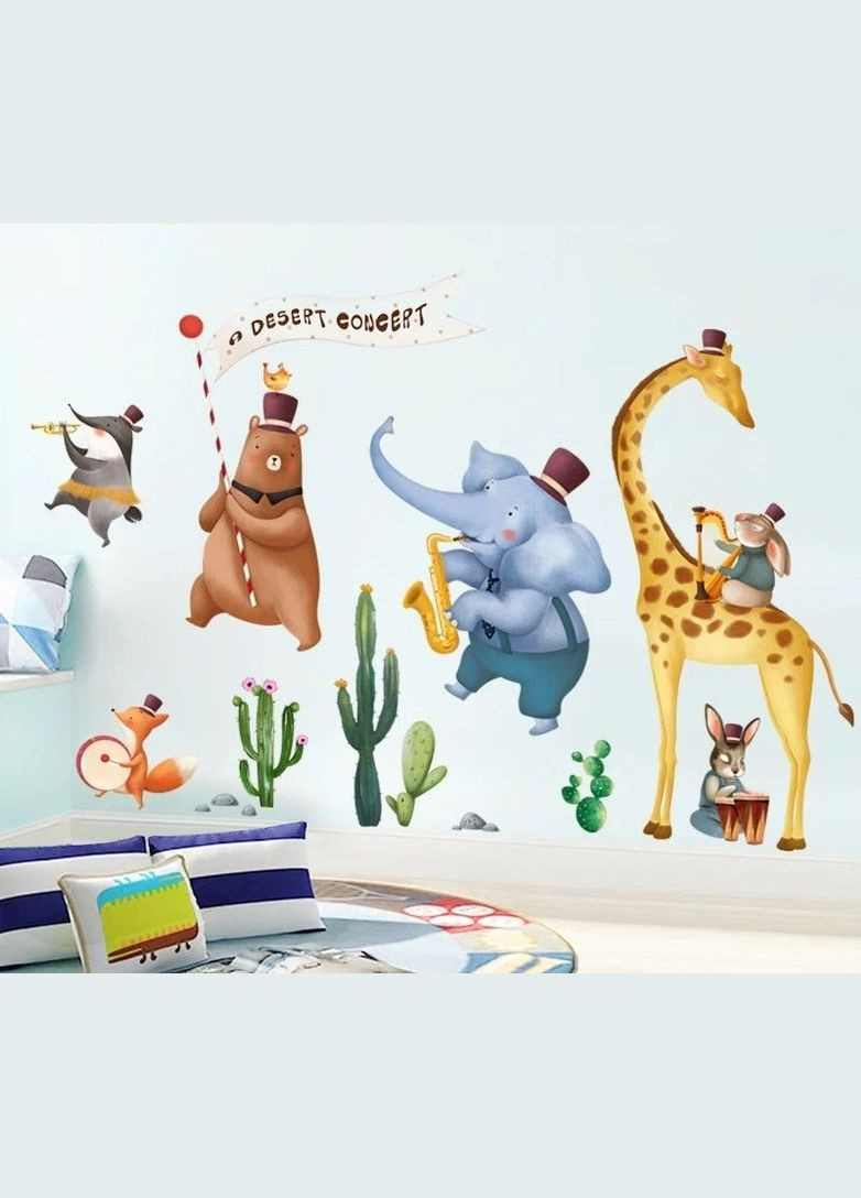 Наклейка в дитячу Звірі музиканти (2 аркуші 60 х 90 см) Б210-4 No Brand (302242966)
