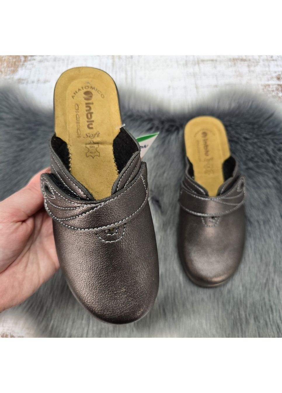 Графитовые тапочки женские для дома графитовые эко-кожа на танкетке Inblu