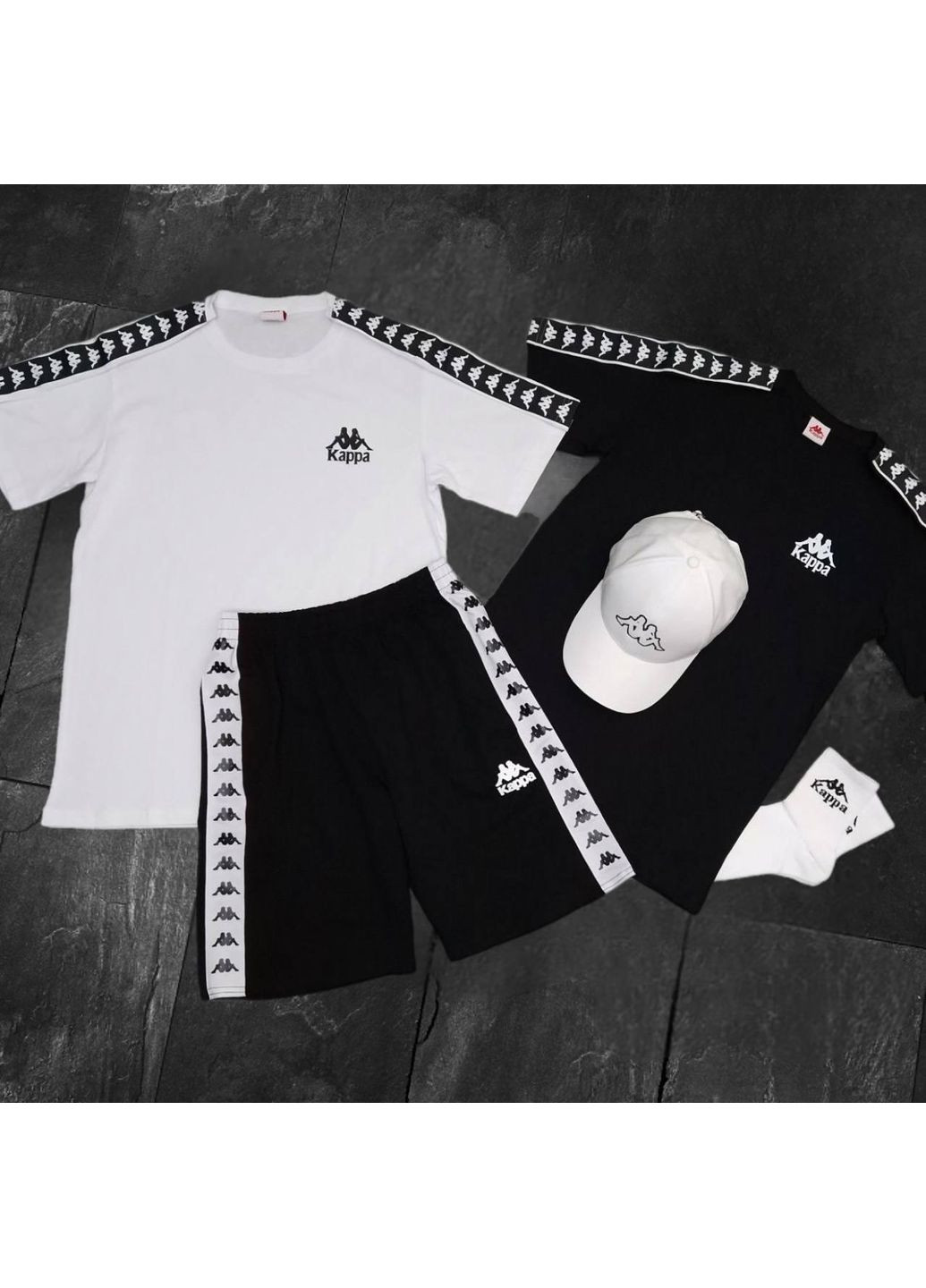 Мужской спортивный костюм 4в1 + кепка черно-белый No Brand (350313662)