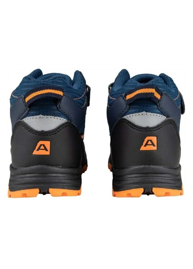 Синие повседневные осенние осенние детские ботинки для мальчика тёмно-синие с оранжевым на липучке Alpine Pro