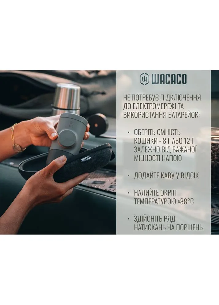 Портативная эспрессо-кофеварка Minipresso GR2, механическая, для молотого кофе Wacaco (386505828)