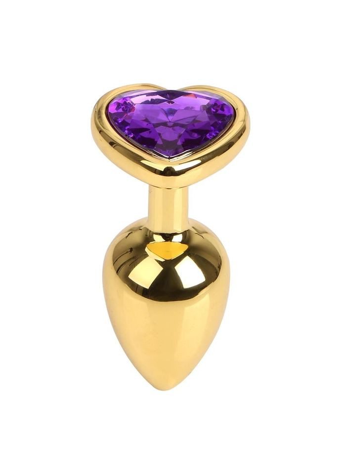 Золотая анальная пробочка сердечко S с фиолетовым стразом в чехле 2.8*7.5 см для мужчин и женщин No Brand (340914249)