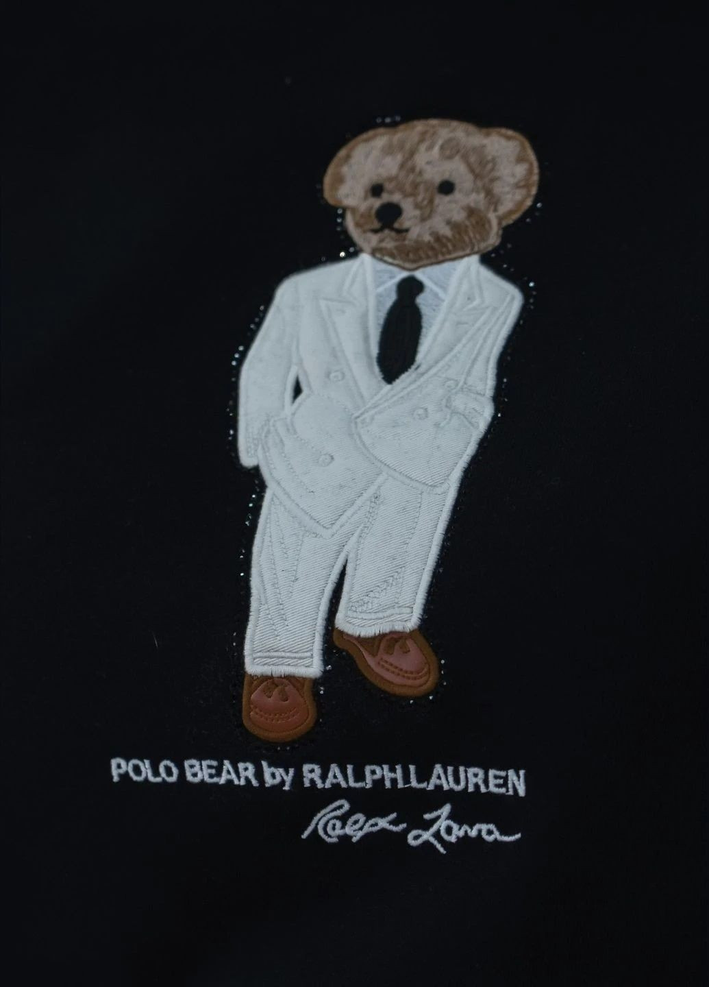 Черный свитшот женский Ralph Lauren логотип нашивки, стразы, вышивка (304971211)