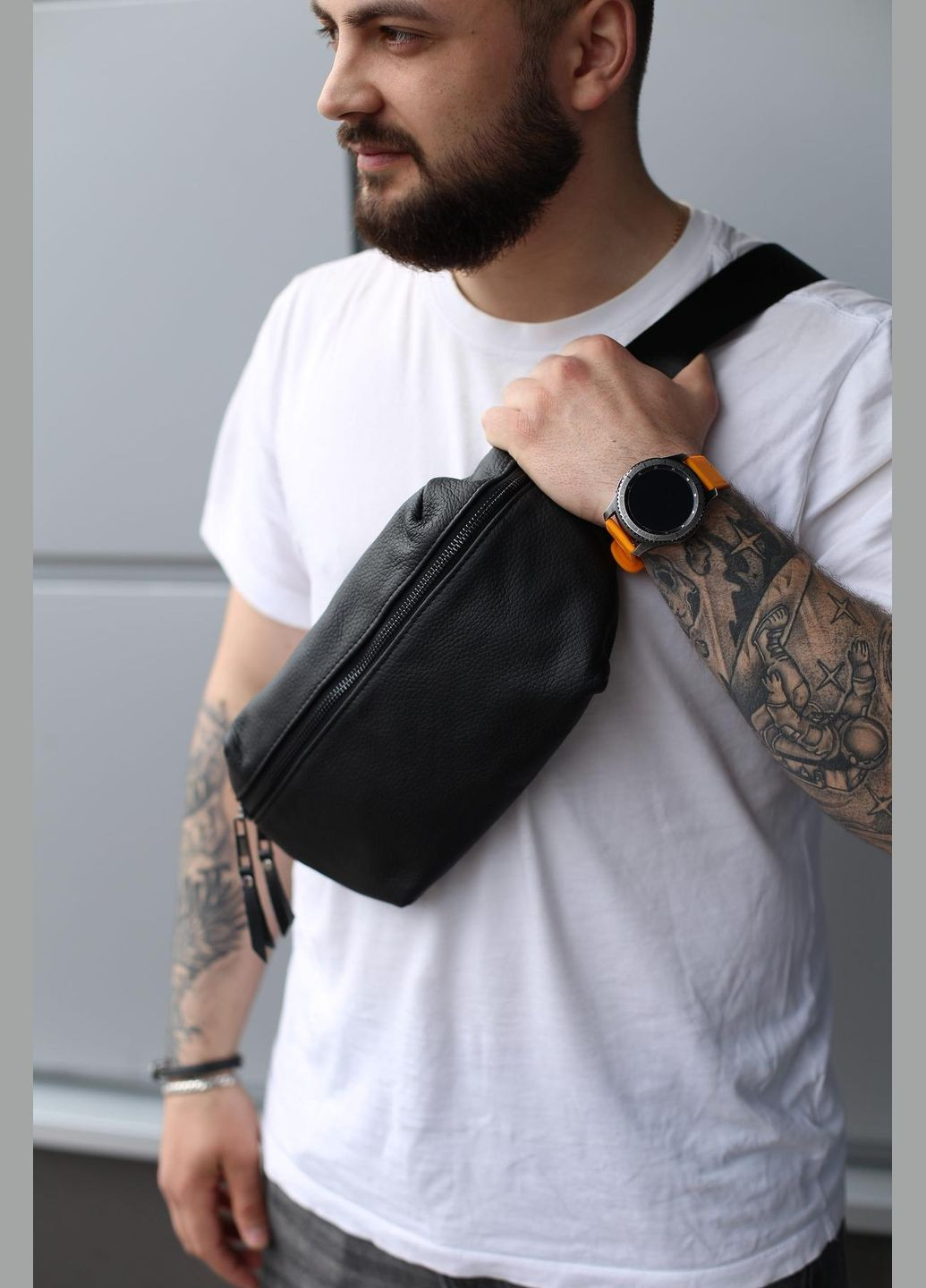 Бананка із натуральної шкіри, шкіряна сумка на пояс Taller (Чорна) SKILL (323427274)