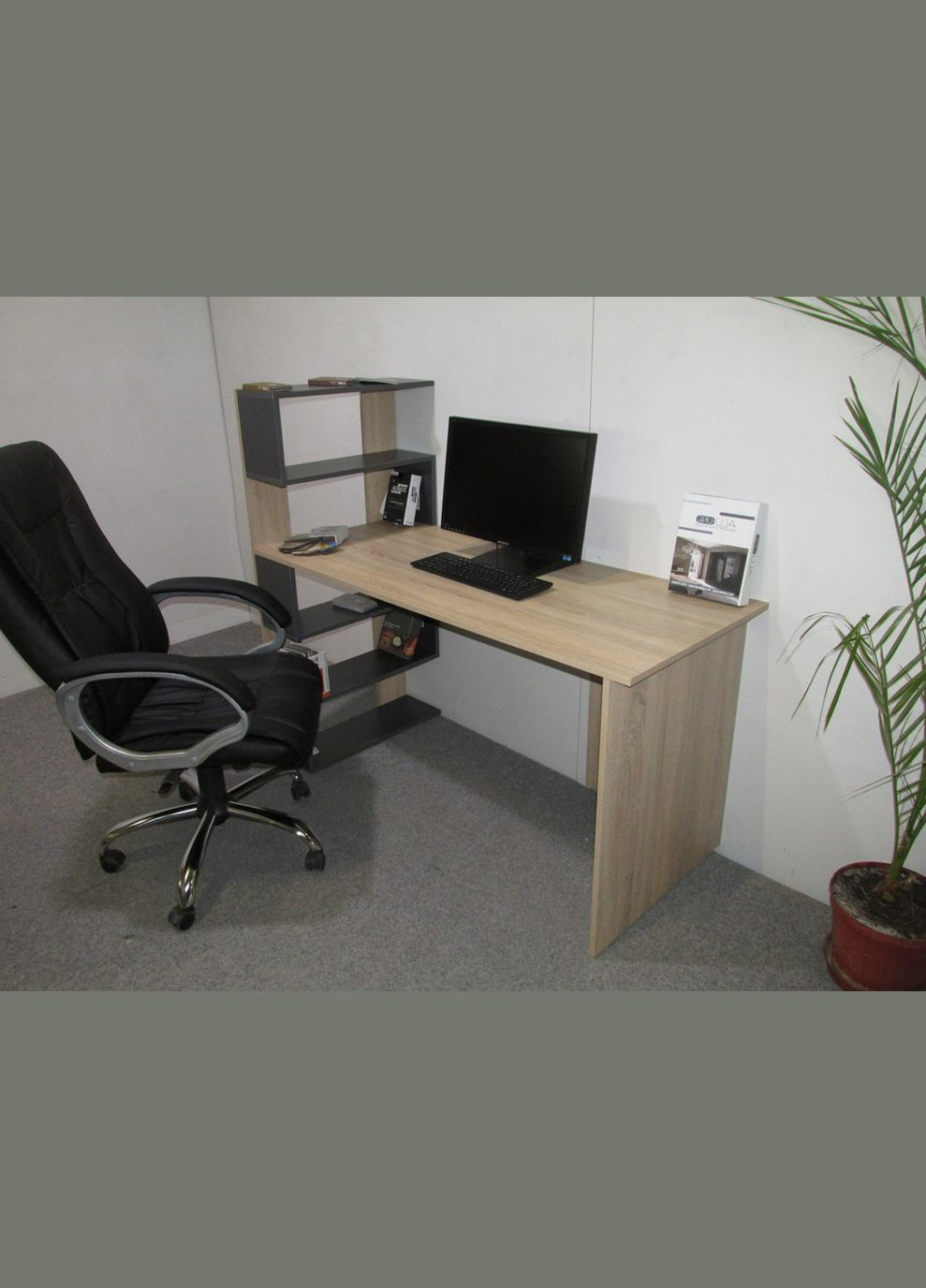 Cтол компьютерный с полками Джеко 1416L левый Сонома/Нимфея Альба (MZN-031026) М-ЗОН (353499017)