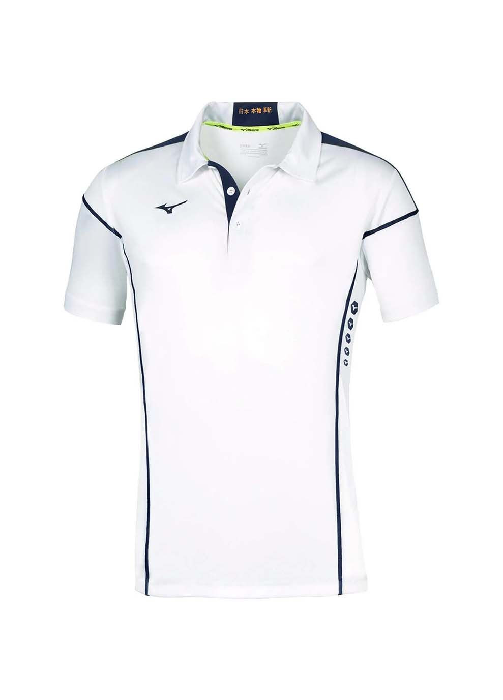 Цветная футболка-поло men hex rect polo белый/синий для мужчин Mizuno