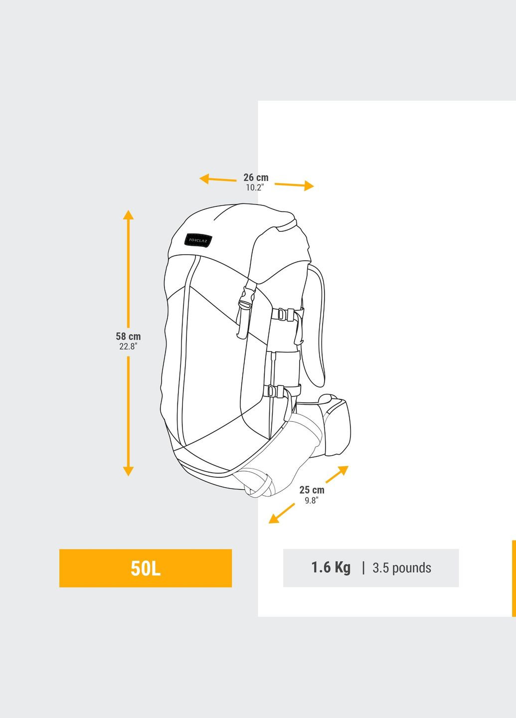 Туристический Рюкзак 50л 58 х 26 х 26 см с Дождевиком Красный FORCLAZ (348117606)