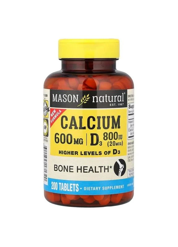 Кальцій 600 мг з Вітаміном D3 800 МО, Calcium 600 mg з Vitamin D3 800 IU,, 200 таблеток Mason Natural (372506339)