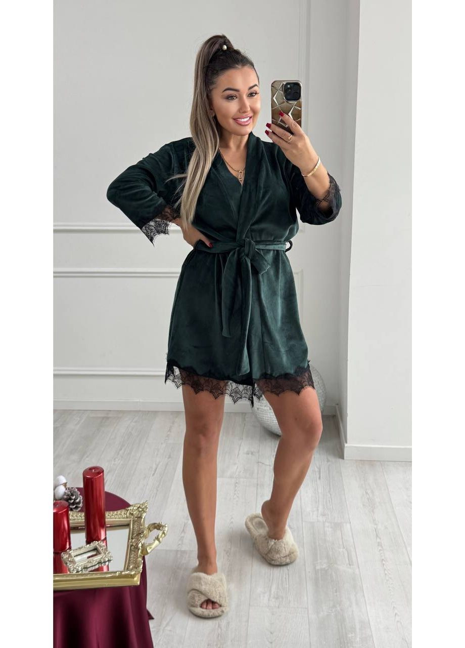 Халат 7006 велюр з мереживом та поясом Україна (369589107)