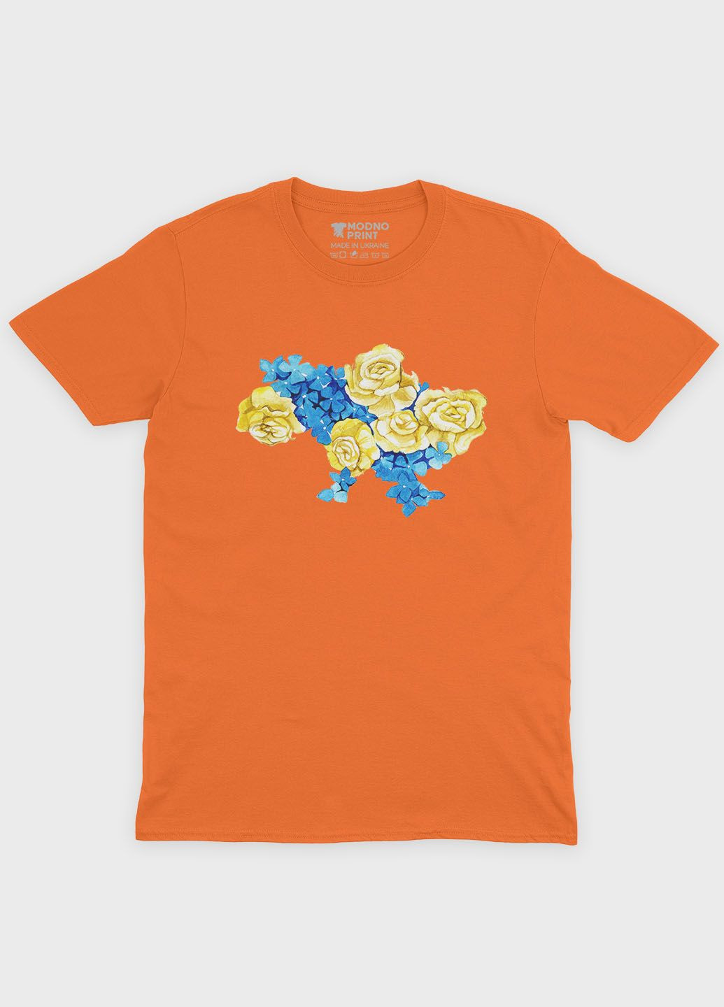 Оранжевая демисезонная футболка для мальчика с патриотическим принтом карта украины (ts001-1-ora-005-1-009-b) Modno