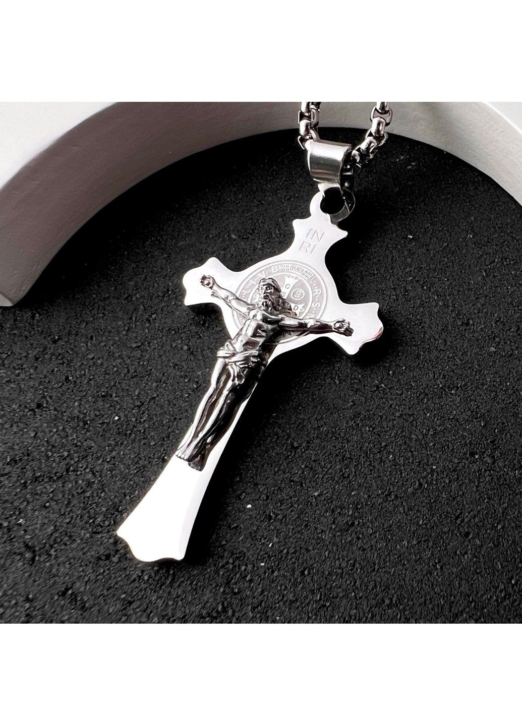 Хрестик із розп'яттям з нержавіючої медичної сталі PSC-091 No Brand (351503732)