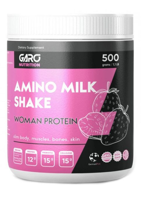 Amino Milk Shake 500 g /15 servings/ Strawberry Garo Nutrition (308976486)