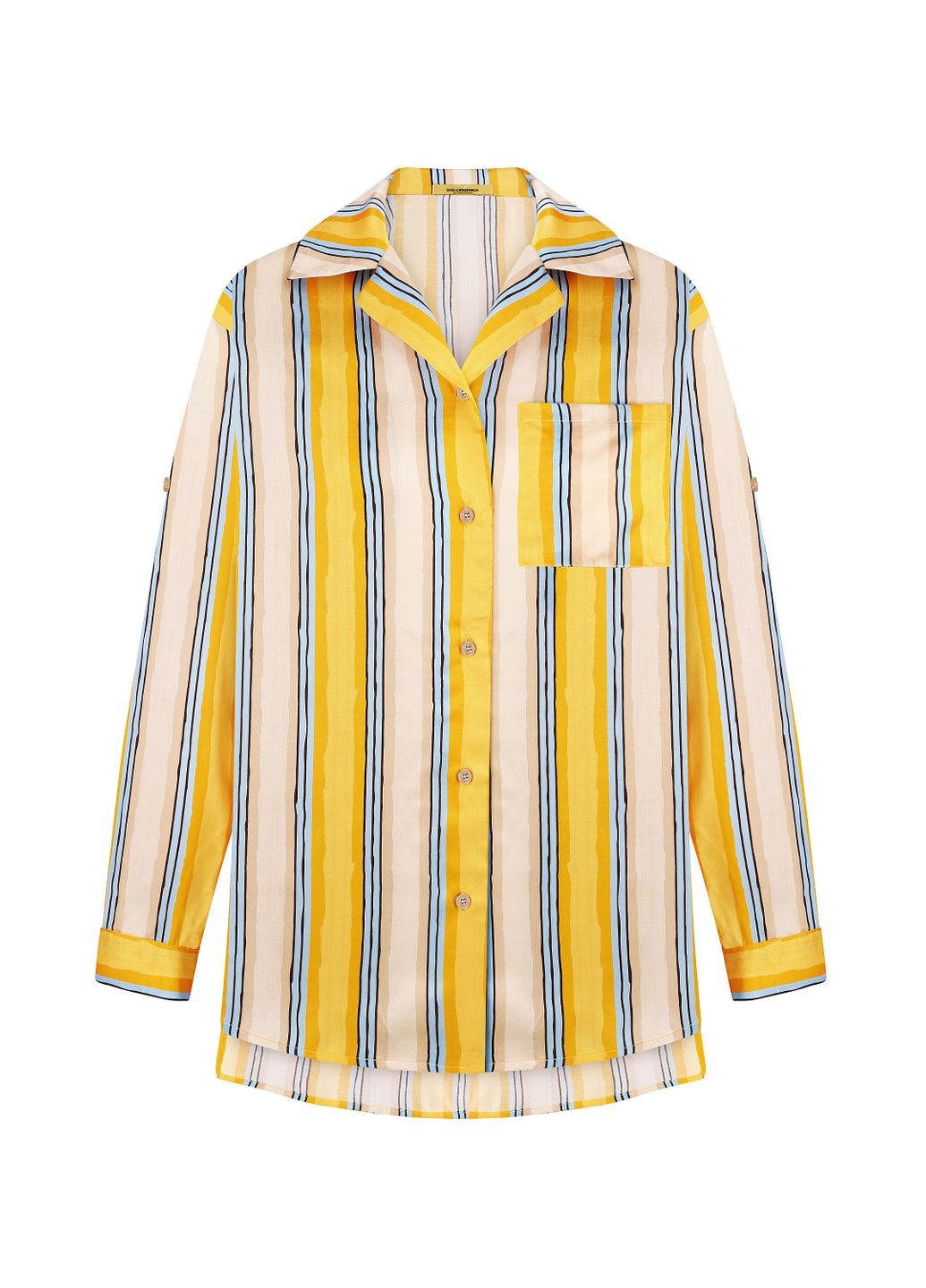 Жёлтая рубашка в голубовато-желтую полоску по вискозе в пижамном стиле кассандра Dolcedonna