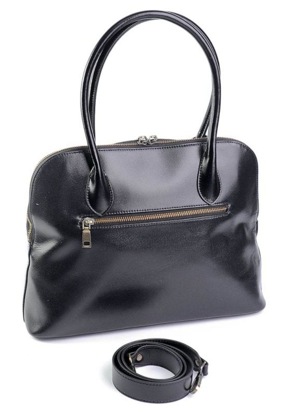 Жіноча сумка саквояж з натуральної гладенької шкіри велика чорна No Brand (364315757)