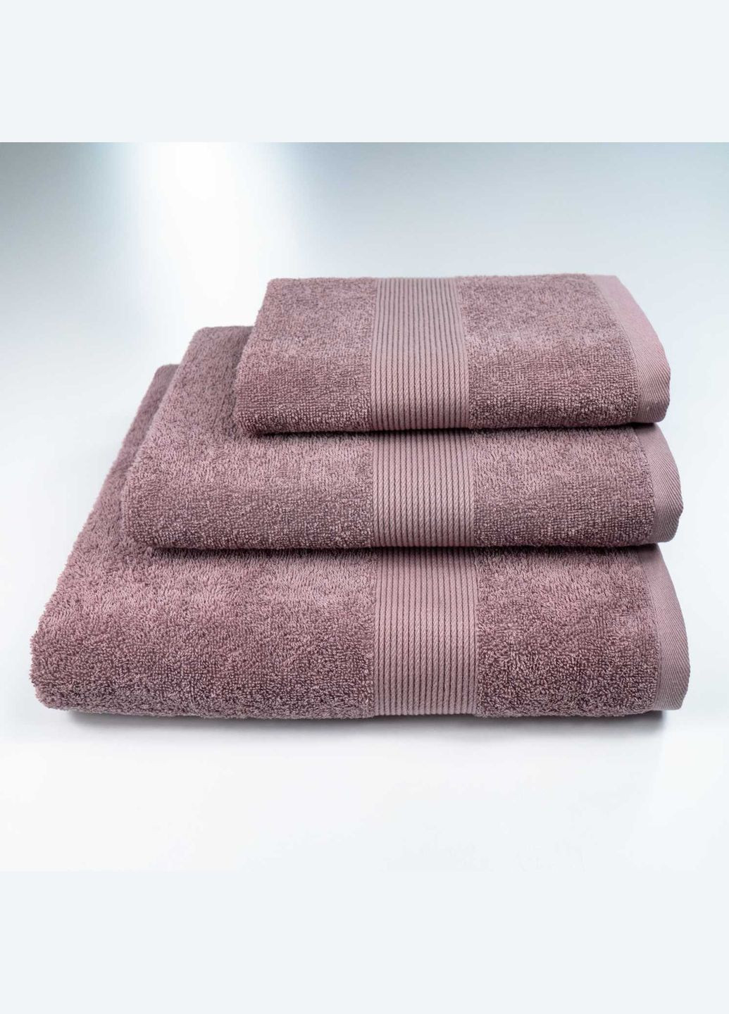 Набір махрових рушників з Бордюром 3шт 40х70см, 50х90см, 70х140см 400г/м2 (Шоколад) GM Textile сіро-синій