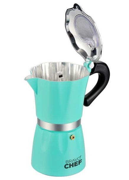Гейзерна кавоварка chef bc-12100-6 300 мл 6 чашок бірюзова Bravo (313399941)