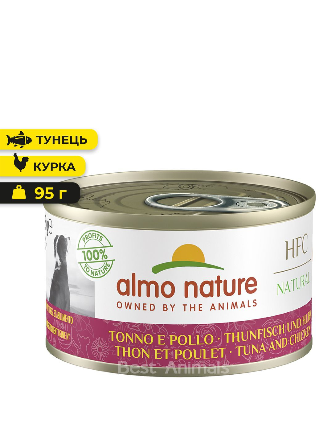 Влажный корм для собак HFC Natural Альмо Натюр с тунцем и курицей консерва 95 г (8001154124231) Almo Nature (362701845)