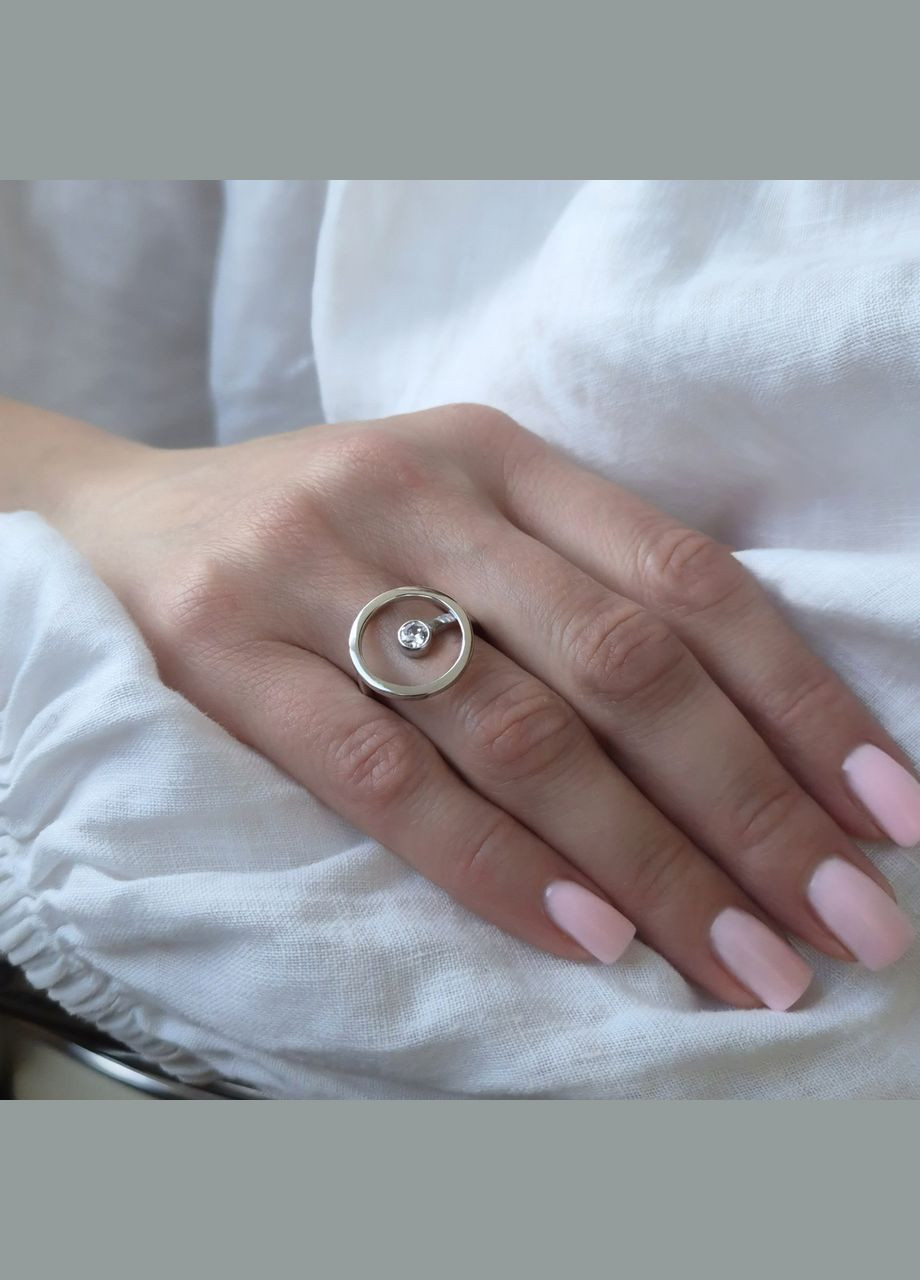 Срібна каблучка Коло з Білим каменем 17.5 розмір срібло 925 проби Родоване л026р 3.06г No Brand (335053825)