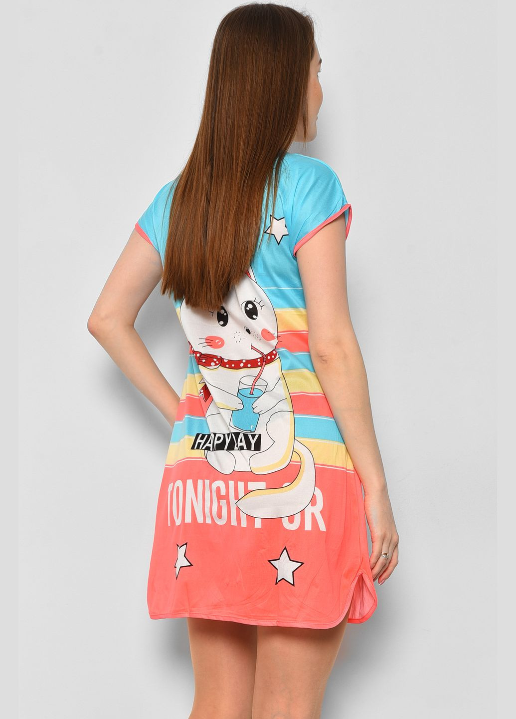 Нічна сорочка жіноча бірюзового кольору з малюнком Let's Shop (290839509)