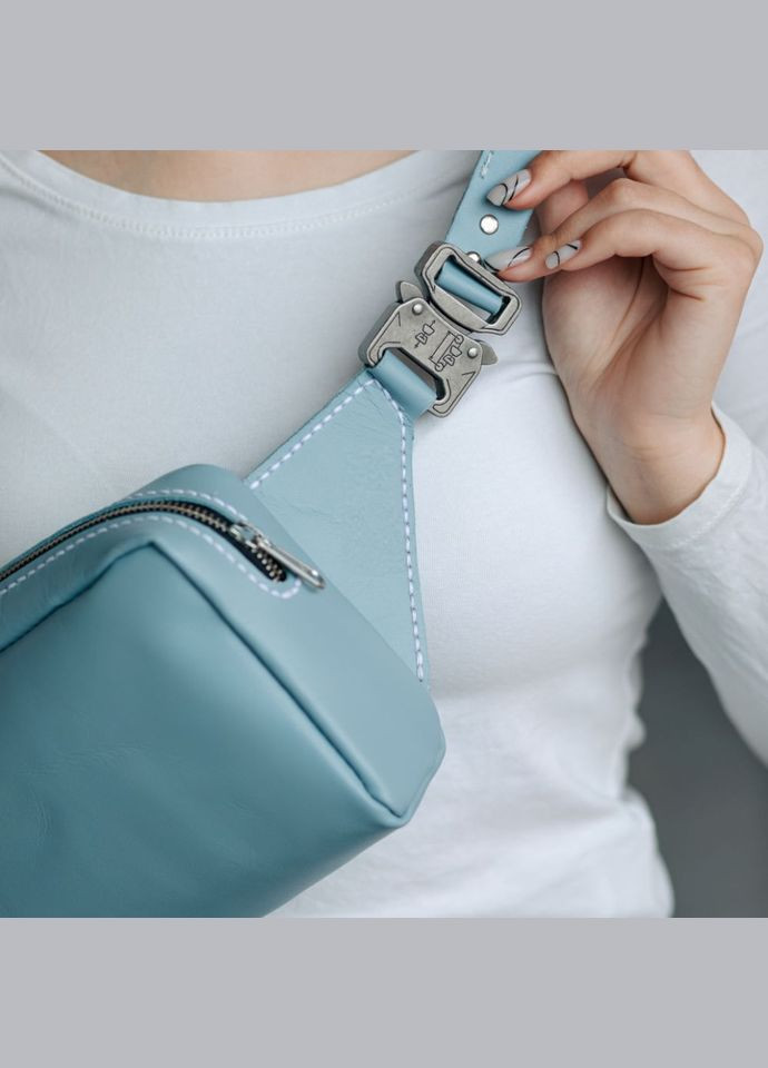 Блакитна шкіряна сумка бананка на пояс ручної роботи (SKY--4lx) PTL (315800983)