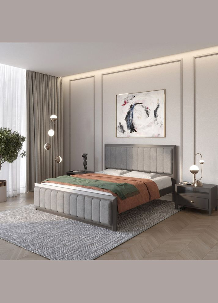 Полуторная деревянная кровать Барселона Б1 (RAL9011)/Аляска 93 (Серый) 120х200 см (MBG-11809) Mebigrand (366086412)