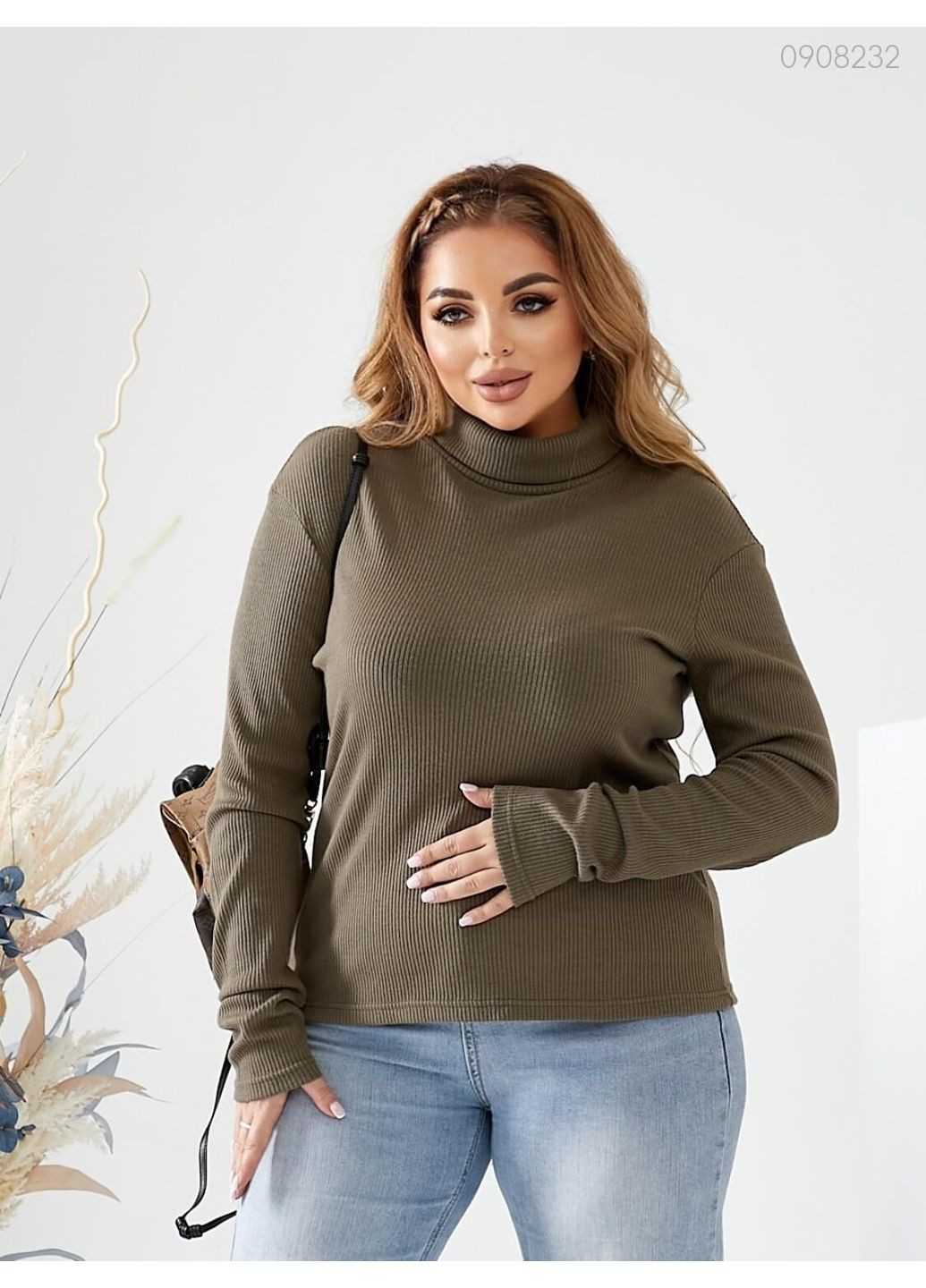 Оливковий зимовий светр топ №5 (оливковий) 0908232 Peony