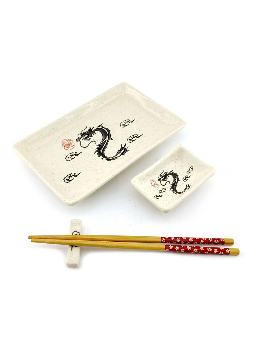 Сервіз для суші (28х14 см)(1 персон) (34280H) Дракони на білому тлі No Brand (306848436)